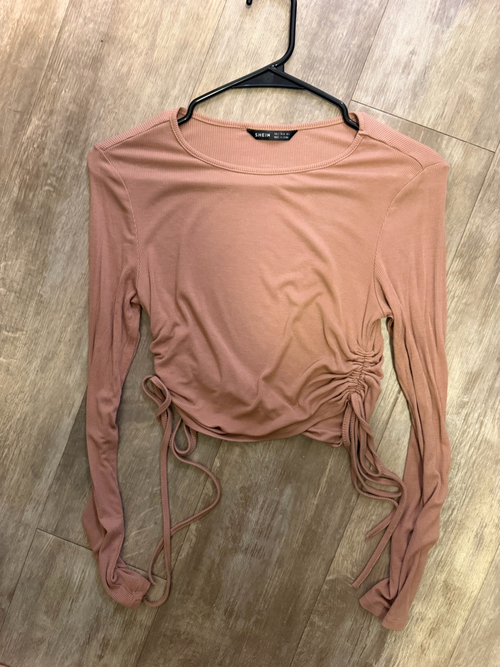Ribbed Long Sleeve Ruched Women’s Top - Dusty Rose